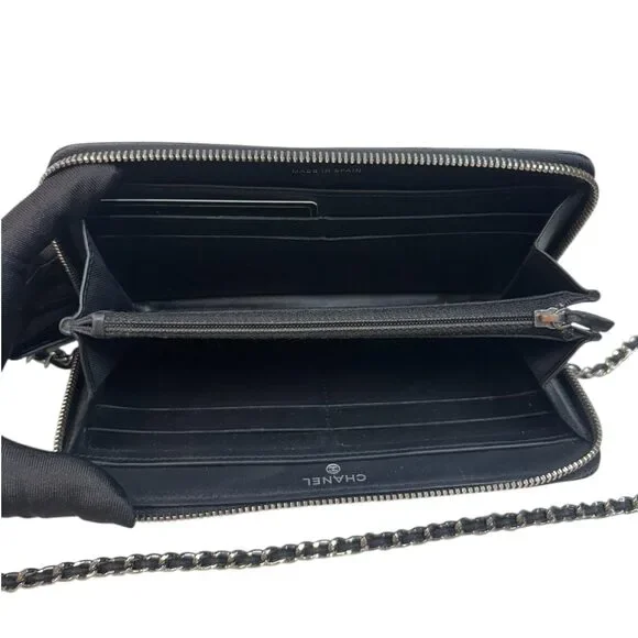 CHANEL Black Patent Leather Quilted Zip Wallet - Picture 6 of 6